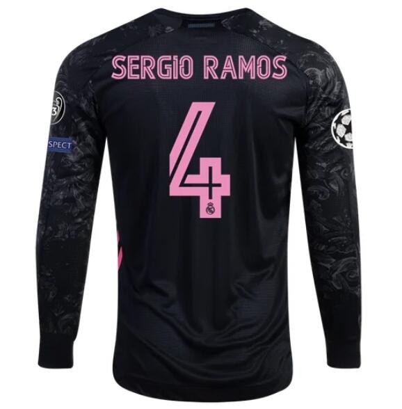 Real Madrid Long Sleeve Third Soccer Jersey Shirt SERGIO RAMOS #4 2020/21